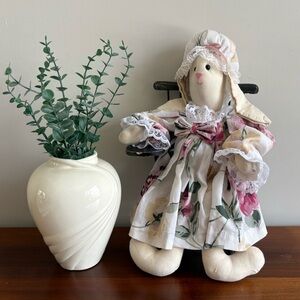 VINTAGE Hand Sewn Muslin Rabbit with Doll Chair- Cottagecore